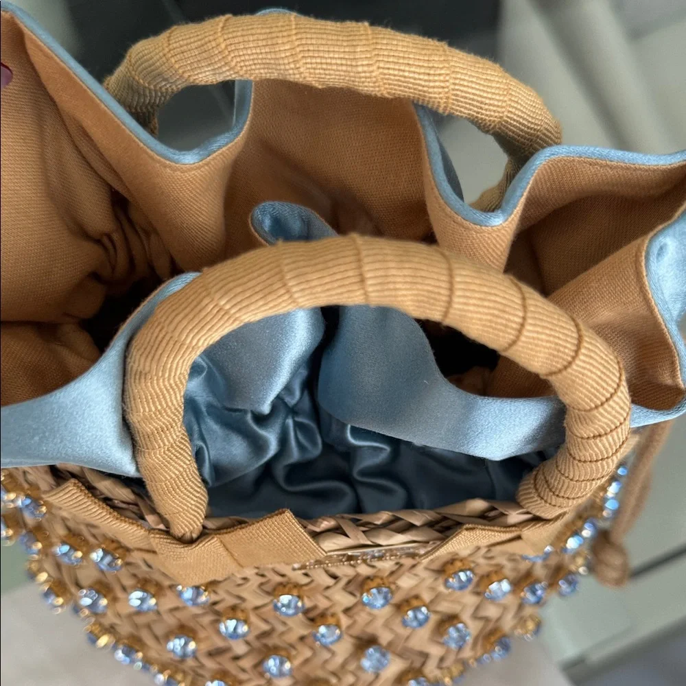 Chic Tan and Blue Embellished Tote - Picture 4 of 7